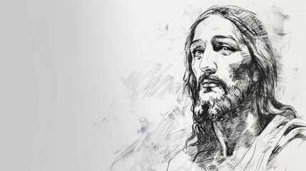 Jesus Christ sketched on a white background. Generative Ai - obrazy, fototapety, plakaty