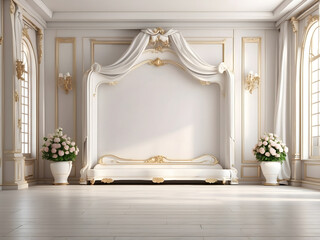 Luxury classic interior with white empty banner stand floor. 3d render design.