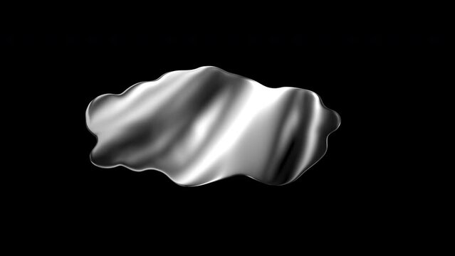 Liquid Metal morphing blob, chrome texture shiny silver abstract wavy shape isolated on black background with alpha matte.