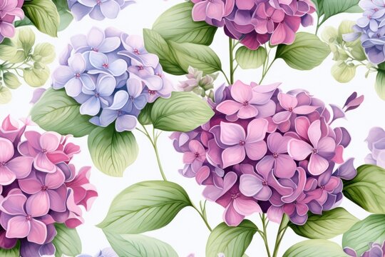Floral pattern with hydrangea. Blooming flowers on a light background