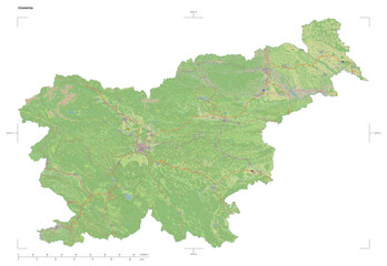 Slovenia shape isolated on white. OSM Topographic German style map