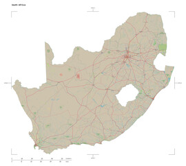 South Africa shape isolated on white. OSM Topographic German style map