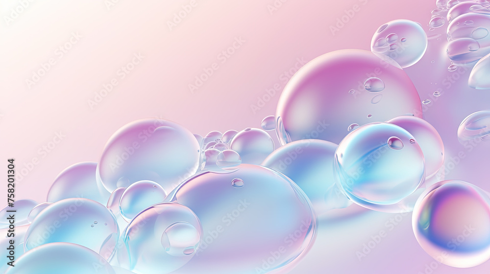 Poster abstract background with soft bubbles in pink and blue light. holographic bubbles backdrop.