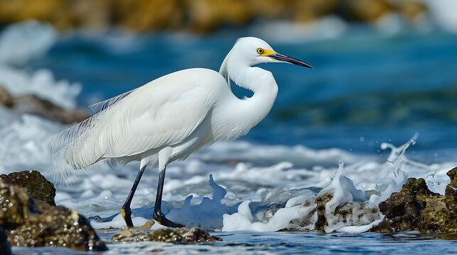 Snowy Elegance: An Enchanting Image of a Snowy Egret Wading.
