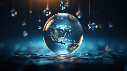Fototapeta na wymiar Globe with world map and falling drops of water.