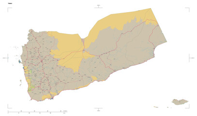 Yemen shape isolated on white. OSM Topographic German style map