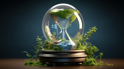 Glass globe with grass and earth inside