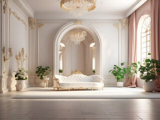 Luxury classic interior with white empty banner stand floor. 3d render design.