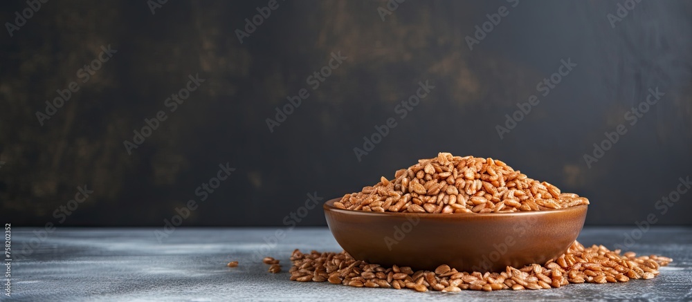 Poster Assorted Nuts and Seeds Mix in a Wooden Bowl on a Rustic Table Background