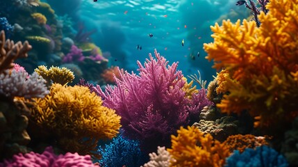Naklejka na ściany i meble Coral Kaleidoscope: An Enchanting Image of a Vibrant Coral Reef. 