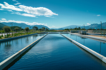 Fish farm where fish are bred and fed with seascape and mountains in the background - 758202529