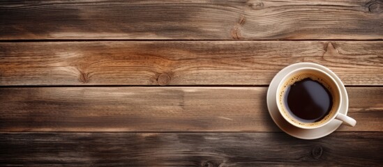 Aromatic Coffee Cup Resting on Rustic Wooden Surface, Cozy Morning Beverage Moment