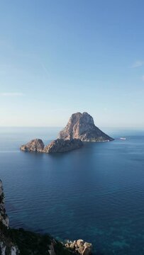 The island of Es Vedra seen from the coast of Ibiza. Cala dHort.
