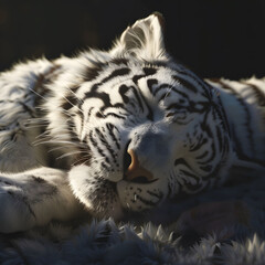 White Bengal Tiger Resting in Sunlit Spot: Majestic Feline