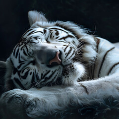 Serene White Tiger Resting in Moonlit Night: Wildlife Majesty