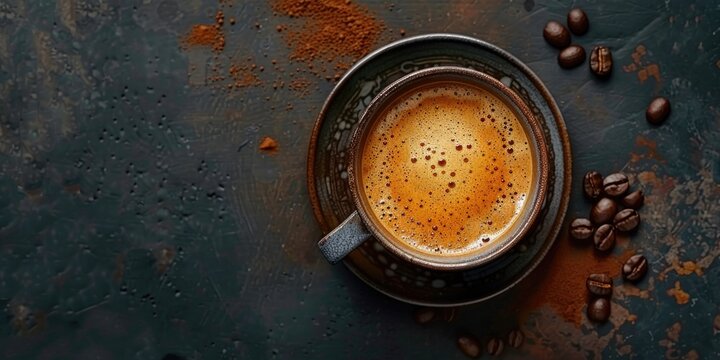 Close-up aromatic coffee top view elegant espresso. Generative Ai