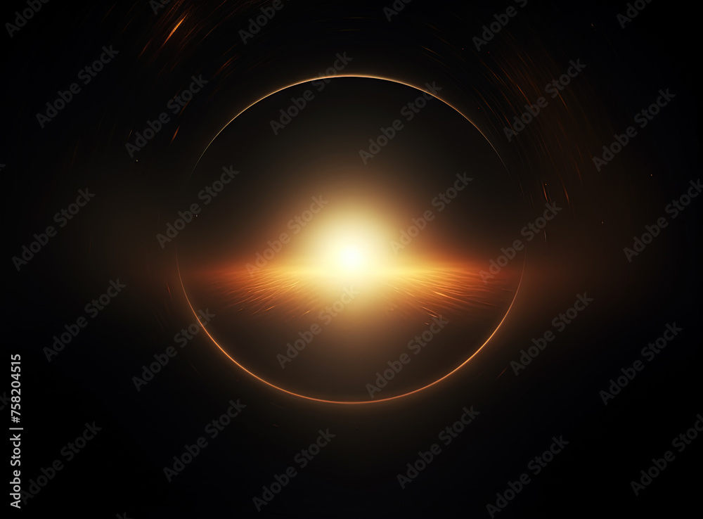Poster Light flare in the dark space. Abstract background with shiny lens glare effect.