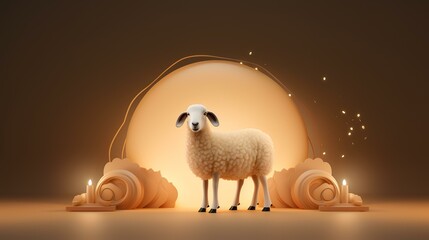 Sheep and candles on a brown background. 3d render illustration.