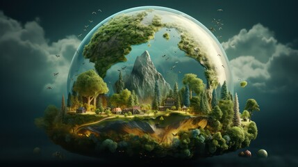 Green planet in the form of a fairy tale. - obrazy, fototapety, plakaty