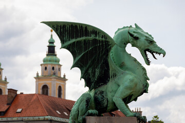Ljubljana, Slovenia;  The Ljubljana Dragon Bridge spans the Ljubljanica River, Ljubljana Central...