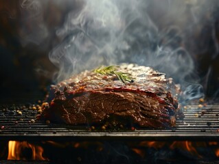 Grilled beef brisket on a grill