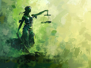 Depict the concept of justice as a delicate balancing act
