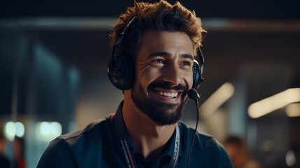 Professional Customer Support: Male Operator with Headset

 - obrazy, fototapety, plakaty