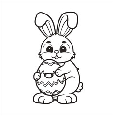 Obraz na płótnie Canvas Easter Bunny with an Easter Egg Black and white vector illustration for coloring book line art