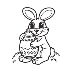 	
Easter Bunny with an Easter Egg Black and white vector illustration for coloring book line art