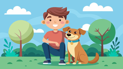 Boy and dog vector illustration