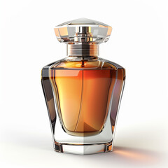 Luxury Perfume Bottle, Amber Liquid, High-end Fragrance on White Background