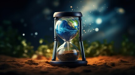 Time concept. Hourglass with planet earth inside