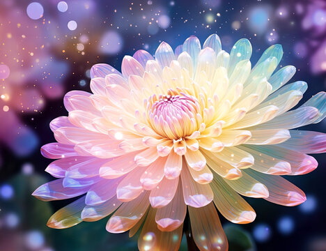 Colorful chrysanthemum flower with bokeh effect. Generative Ai