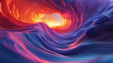 A colorful swirl with a light at the end.