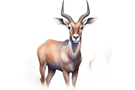 background Watercolor african illustration white Antelope Kudu animal isolated