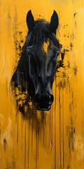 Pferd abstrakte Malerei, Ölfarbe, goldene und schwarze Pinselmalerei