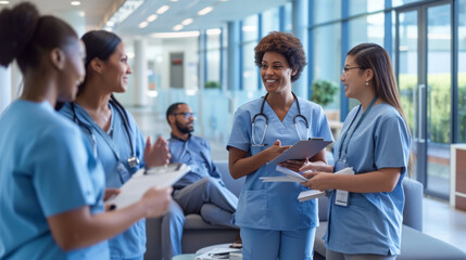 group of healthcare professionals are having a discussion