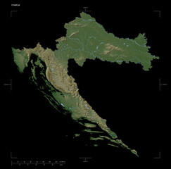 Obraz premium Croatia shape isolated on black. Pale elevation map