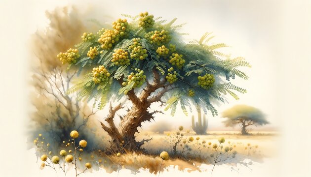 Watercolor painting of a Babul Tree