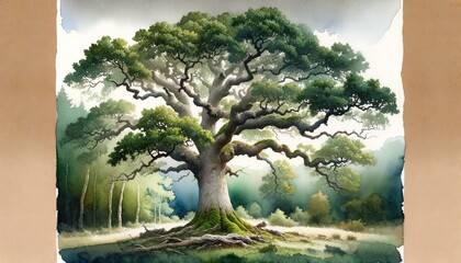 Watercolor painting of a White Oak Tree