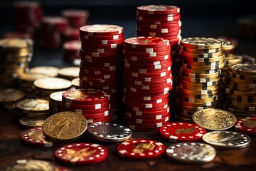 Captivating casino scene with vibrant poker chips in an exciting gaming environment