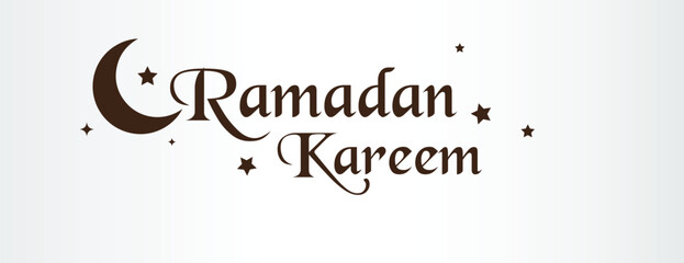 Vector illustration. Islamic Ramadan Kareem greeting beautiful gold lettering with moon and stars on white background. For Ramadan Kareem greeting cards, banners, posters, create and printing.