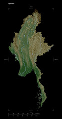 Myanmar shape isolated on black. Pale elevation map © zelwanka
