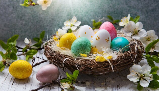 Springtime Splendor Beautifully Decorated Easter Eggs in Nest