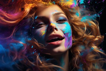 Obraz premium Vibrant, energetic dancers celebrating holi festival with traditional indian music