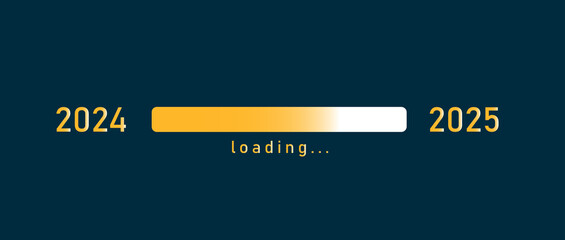 Golden loading bar of 2024 to 2025 vector illustration Happy New Year isolated on a dark background