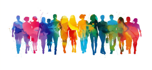 Obraz premium Isolated watercolor painting of silhouette of diverse people. LGBT community. Pride Month. 