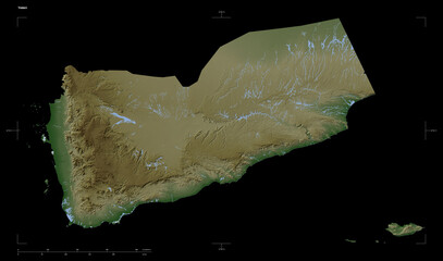 Yemen shape isolated on black. Pale elevation map