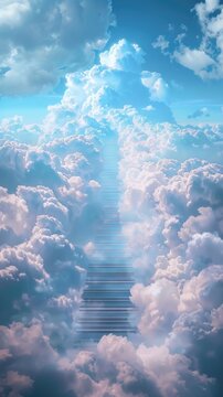 A stairway going up into the clouds in the sky.