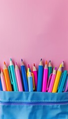 Fototapeta premium School bag stationery supplies banner design for education on pink background with ample copy space
